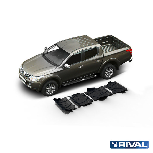 Skid Plate Set (Radiator, Engine, Gearbox, Transfer Case) Fiat Fullback 2016-2020;  Mitsubishi L200 2015-2019; 2018-2023; Pajero Sport 2016-2021; 2021-; 2,4 l. / diesel; 3 l. / gasoline